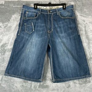 ECKO UNLIMITED 1972 Men's 36x13 Blue Denim Jean Shorts Embroidered